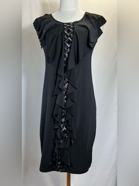 Nichi Black Sequin Ruffle Mini Dress Size L Cocktail Party Evening